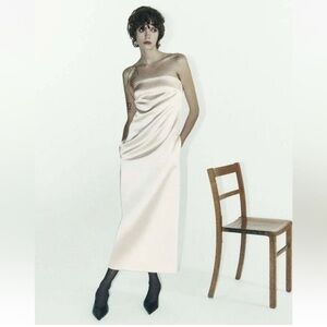 Elegant Cream Strapless Satin Dress